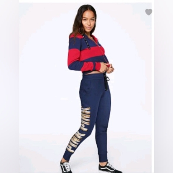 PINK VS Sequin Bling Rugby Perfect Full Zip Hoodie - Picture 9 of 12